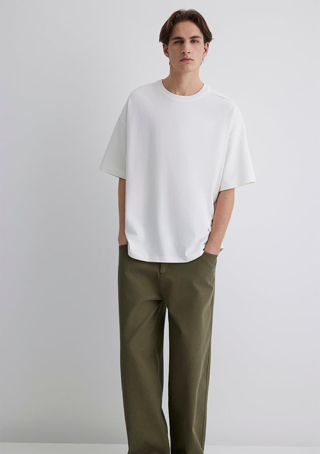  Mavi Ekru Basic Tişört Oversize / Geniş Kesim 0612641-70057