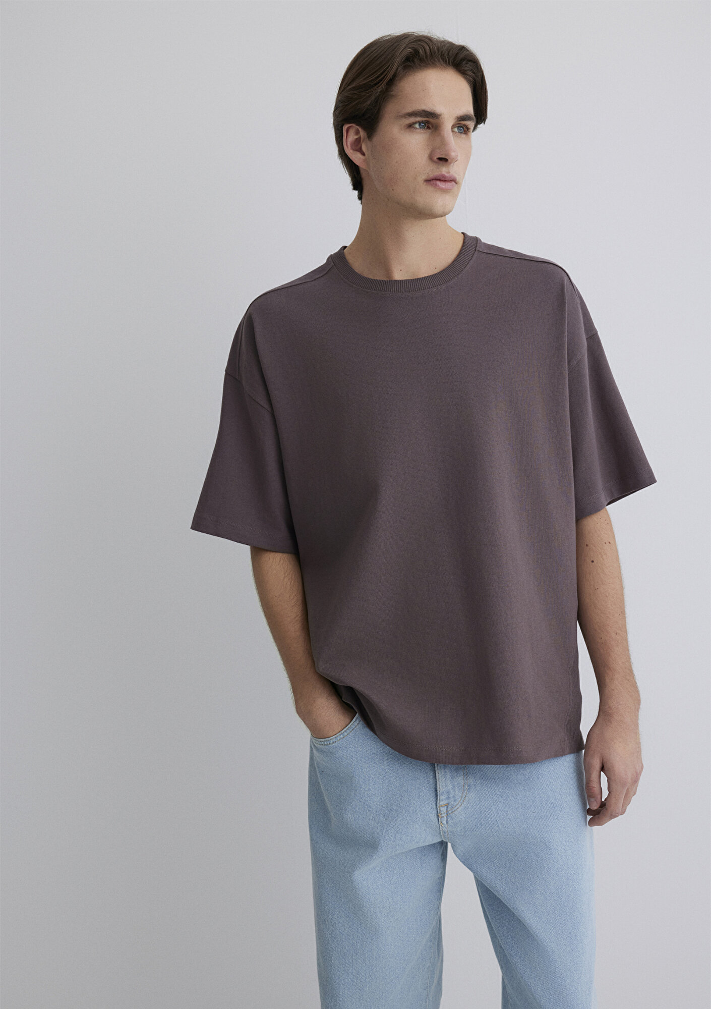  Mavi Mor Basic Tişört Oversize / Geniş Kesim 0612641-86683