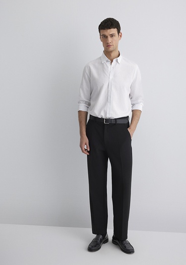  Mavi Çizgili Beyaz Gömlek Regular Fit / Normal Kesim 0211566-70096