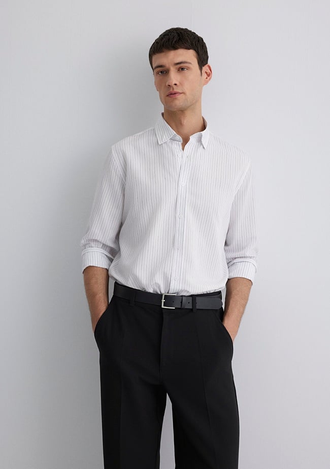  Mavi Çizgili Beyaz Gömlek Regular Fit / Normal Kesim 0211566-70096