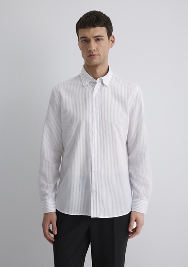  Mavi Çizgili Beyaz Gömlek Regular Fit / Normal Kesim 0211566-70096