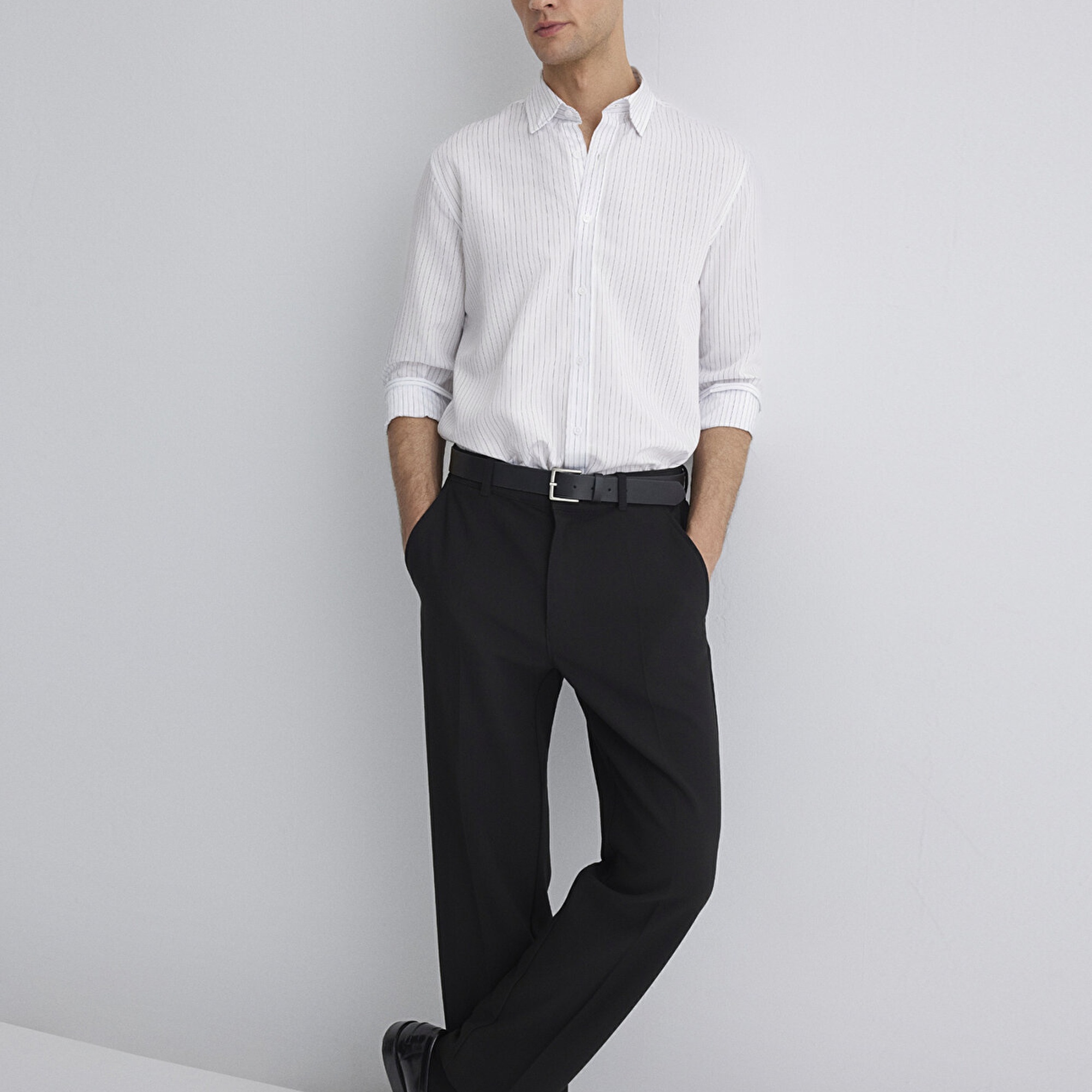 Mavi Çizgili Beyaz Gömlek Regular Fit / Normal Kesim 0211566-70096