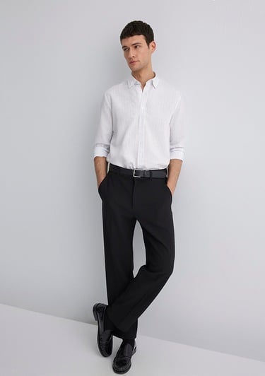  Mavi Çizgili Beyaz Gömlek Regular Fit / Normal Kesim 0211566-70096