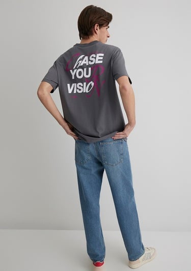  Mavi Chase Your Vision Baskılı Antrasit Tişört Loose Fit / Bol Rahat Kesim 0612721-70096