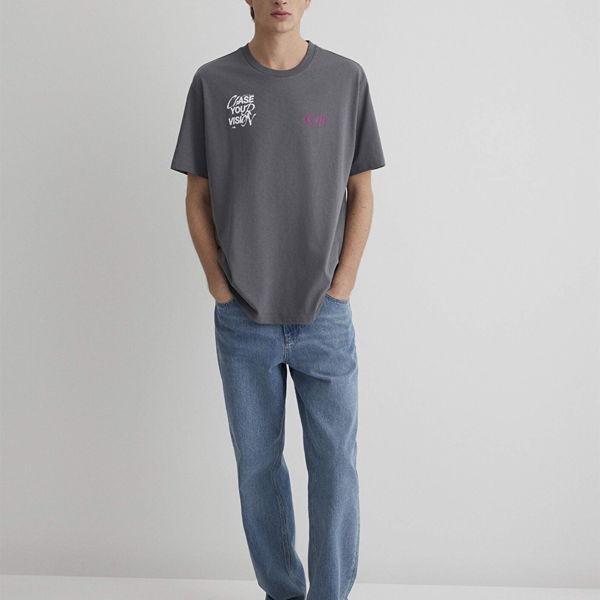 Mavi Chase Your Vision Baskılı Gri Tişört Loose Fit / Bol Rahat Kesim 0612721-70096