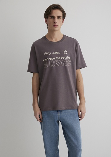  Mavi Always Baskılı Mor Tişört Loose Fit / Bol Rahat Kesim 0612722-86683
