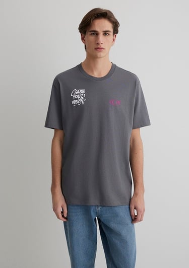  Mavi Chase Your Vision Baskılı Antrasit Tişört Loose Fit / Bol Rahat Kesim 0612721-70096