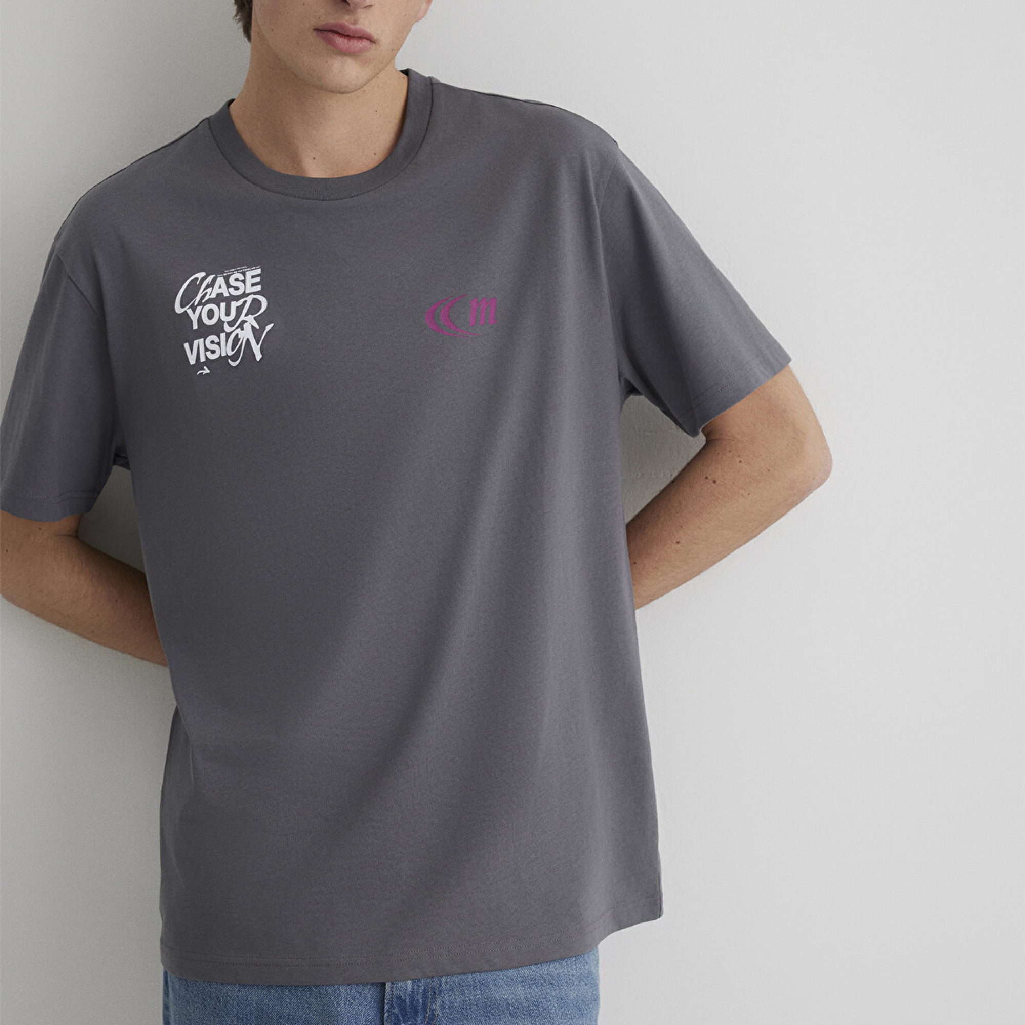 Mavi Chase Your Vision Baskılı Gri Tişört Loose Fit / Bol Rahat Kesim 0612721-70096