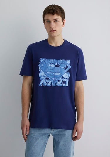  Mavi Superman Baskılı Lacivert Tişört Loose Fit / Bol Rahat Kesim 0612658-70496