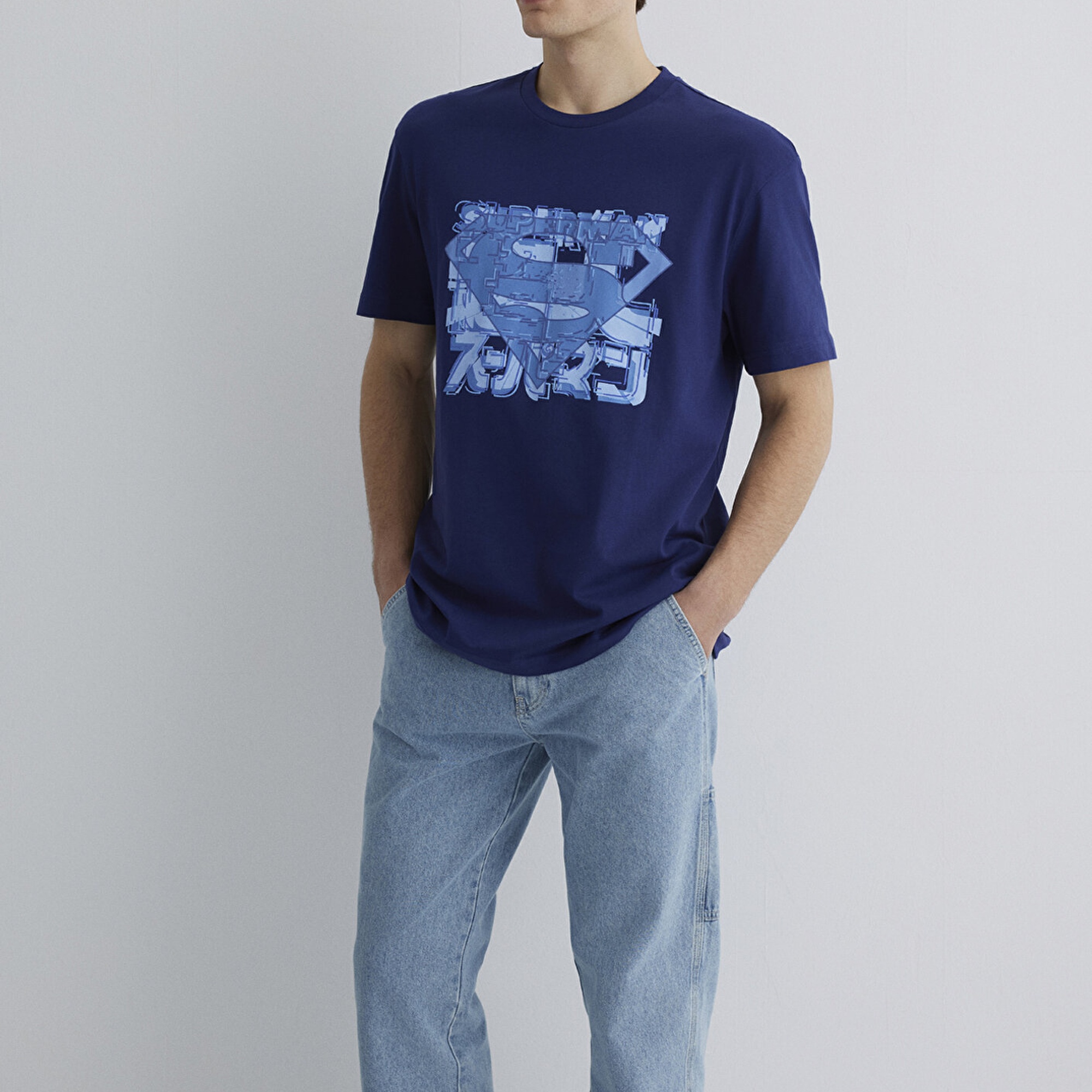 Mavi Superman Baskılı Lacivert Tişört Loose Fit / Bol Rahat Kesim 0612658-70496