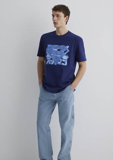  Mavi Superman Baskılı Lacivert Tişört Loose Fit / Bol Rahat Kesim 0612658-70496