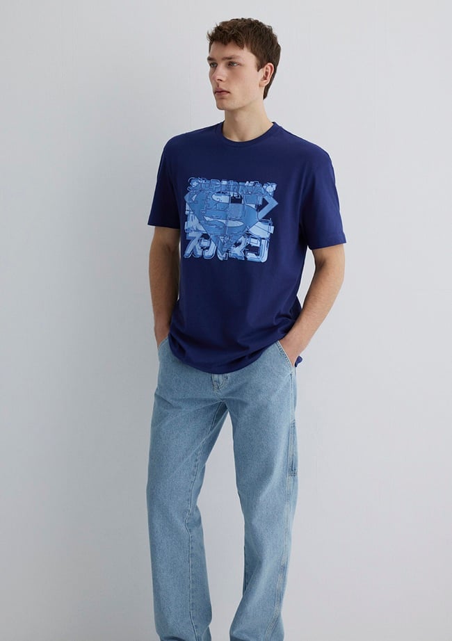  Mavi Superman Baskılı Lacivert Tişört Loose Fit / Bol Rahat Kesim 0612658-70496