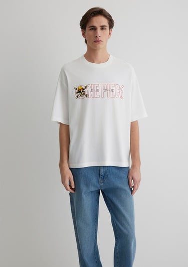  Mavi One Piece Baskılı Ekru Tişört Boxy Fit 0612663-70057