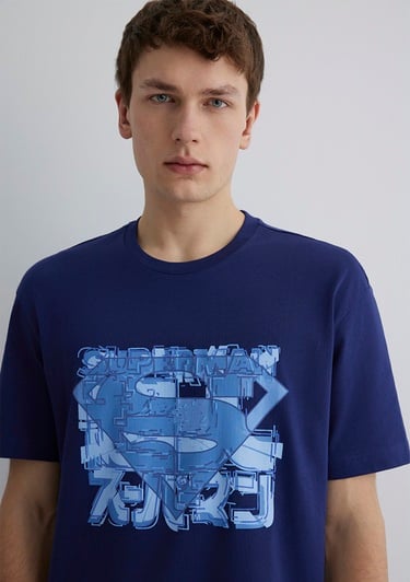  Mavi Superman Baskılı Lacivert Tişört Loose Fit / Bol Rahat Kesim 0612658-70496