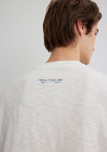  Mavi Baskılı Ekru Tişört Loose Fit / Bol Rahat Kesim 0612623-70057