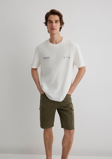  Mavi Baskılı Ekru Tişört Loose Fit / Bol Rahat Kesim 0612623-70057