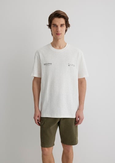  Mavi Baskılı Ekru Tişört Loose Fit / Bol Rahat Kesim 0612623-70057