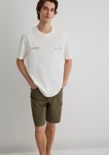  Mavi Baskılı Ekru Tişört Loose Fit / Bol Rahat Kesim 0612623-70057