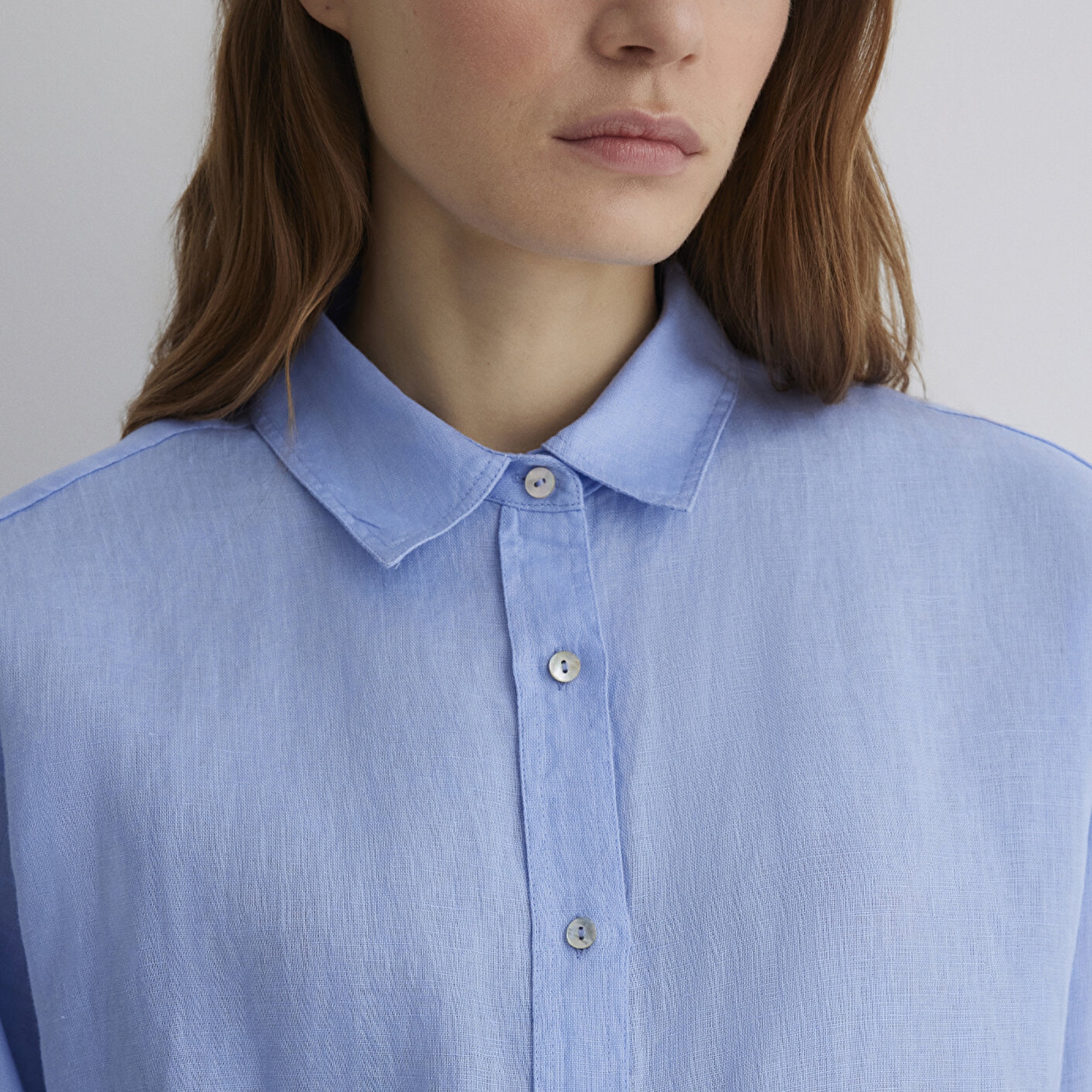 Mavi Mavi Keten Gömlek Loose Fit / Bol Rahat Kesim 1210747-80874