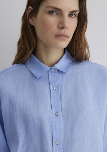  Mavi Mavi Keten Gömlek Loose Fit / Bol Rahat Kesim 1210747-80874