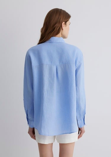  Mavi Mavi Keten Gömlek Loose Fit / Bol Rahat Kesim 1210747-80874