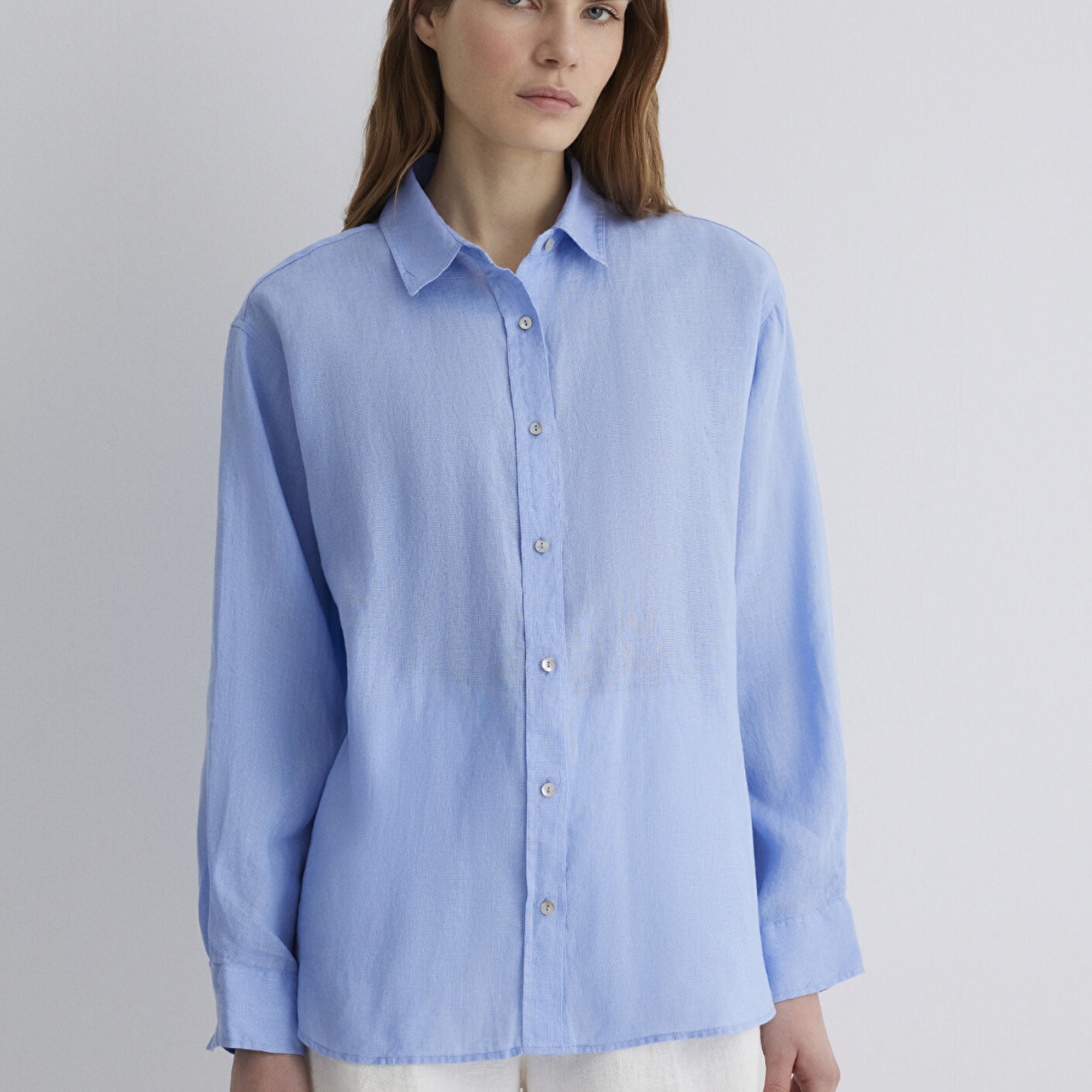 Mavi Mavi Keten Gömlek Loose Fit / Bol Rahat Kesim 1210747-80874