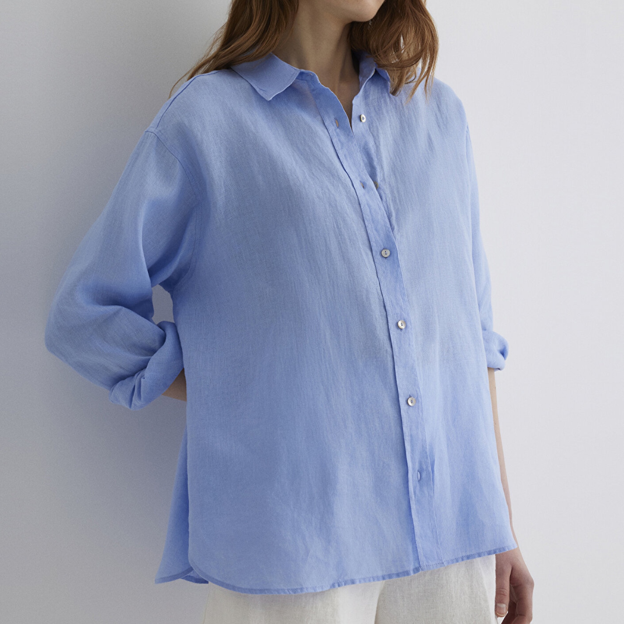 Mavi Mavi Keten Gömlek Loose Fit / Bol Rahat Kesim 1210747-80874