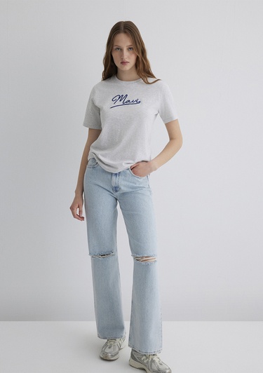  Mavi Mavi Nakışlı Gri Tişört Regular Fit / Normal Kesim 1612421-87033