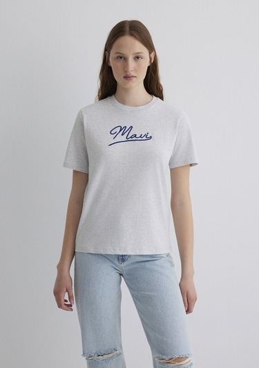  Mavi Mavi Nakışlı Gri Tişört Regular Fit / Normal Kesim 1612421-87033