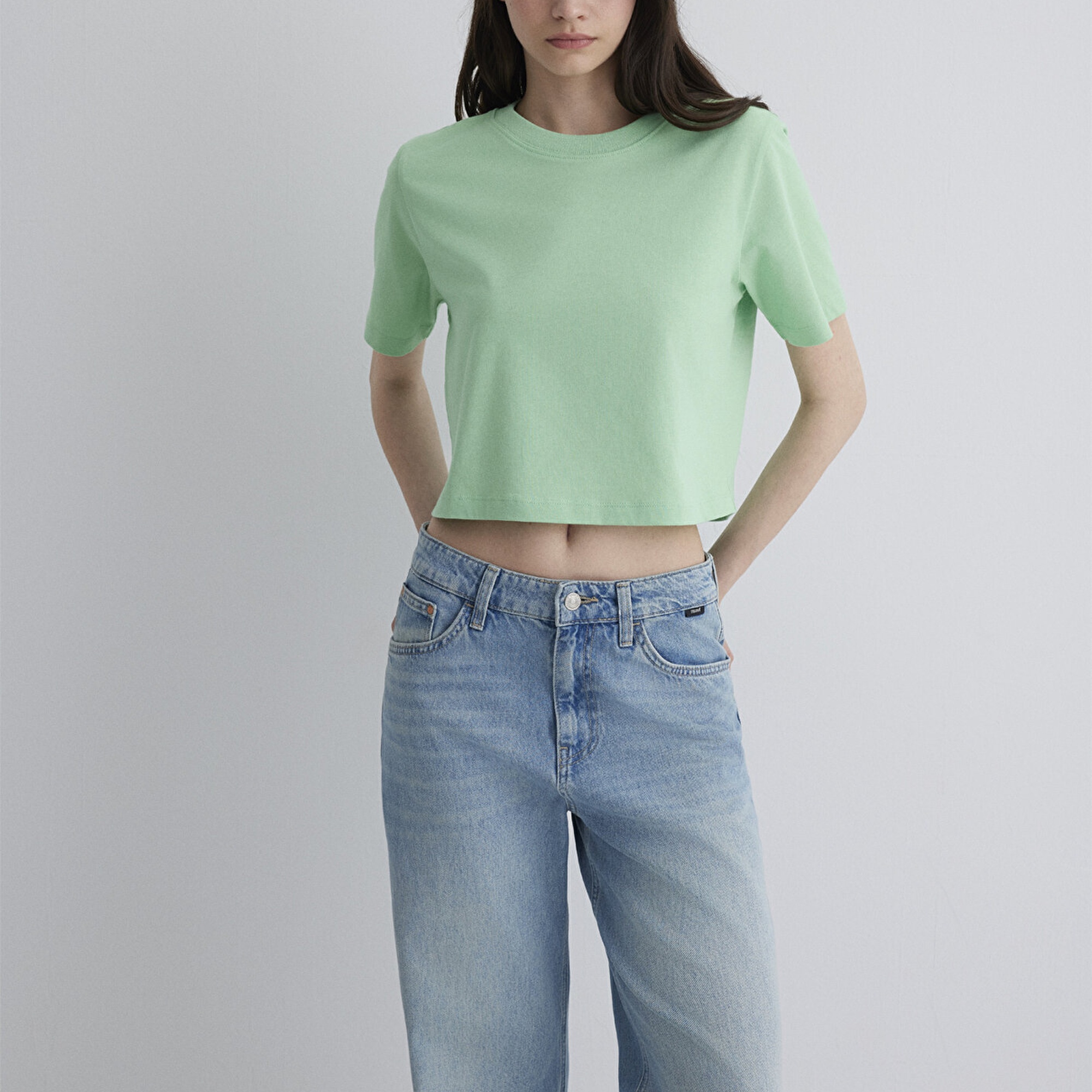 Mavi Yeşil Crop Basic Tişört Crop / Kısa Kesim 1613072-71759