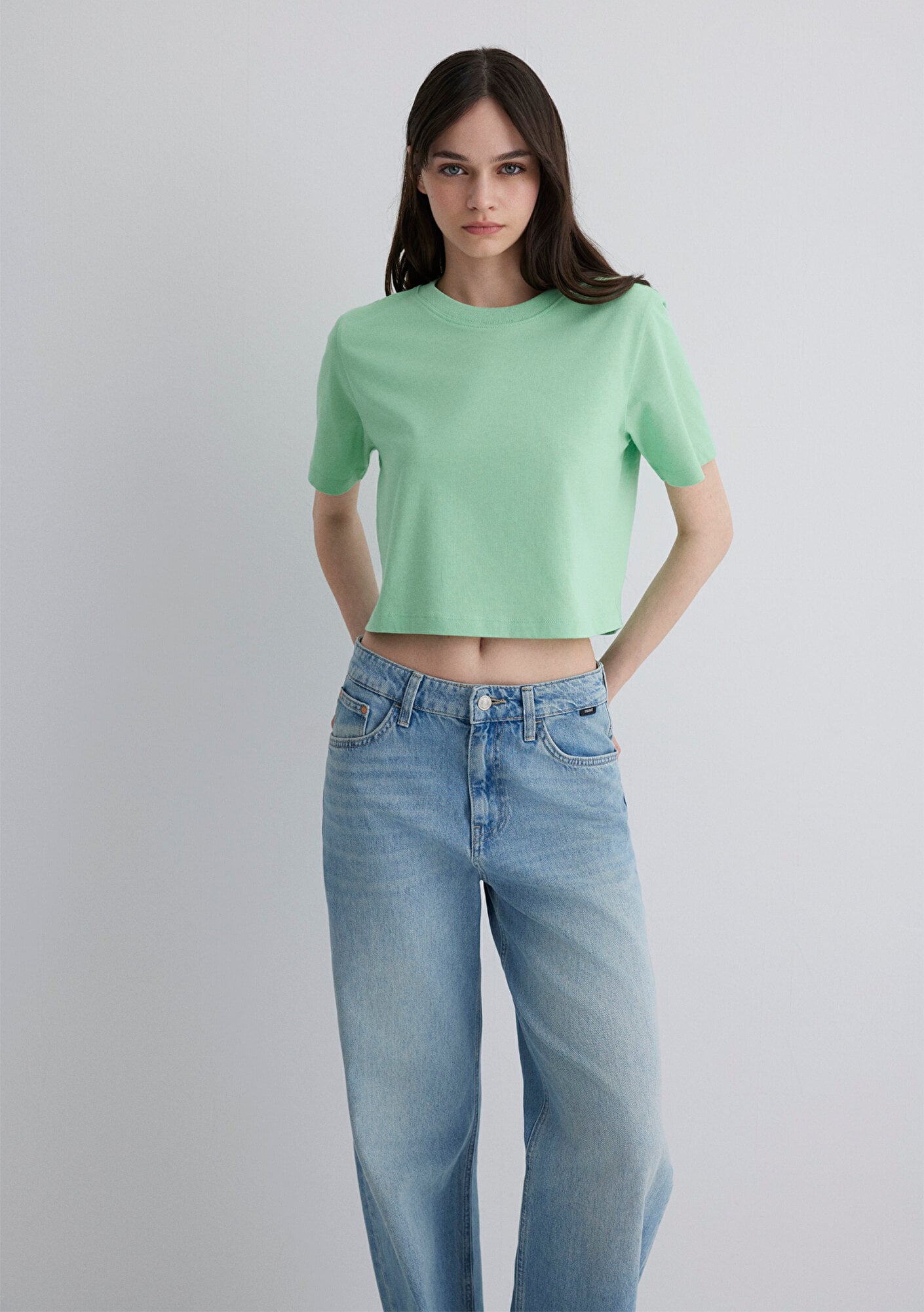  Mavi Yeşil Crop Basic Tişört Crop / Kısa Kesim 1613072-71759