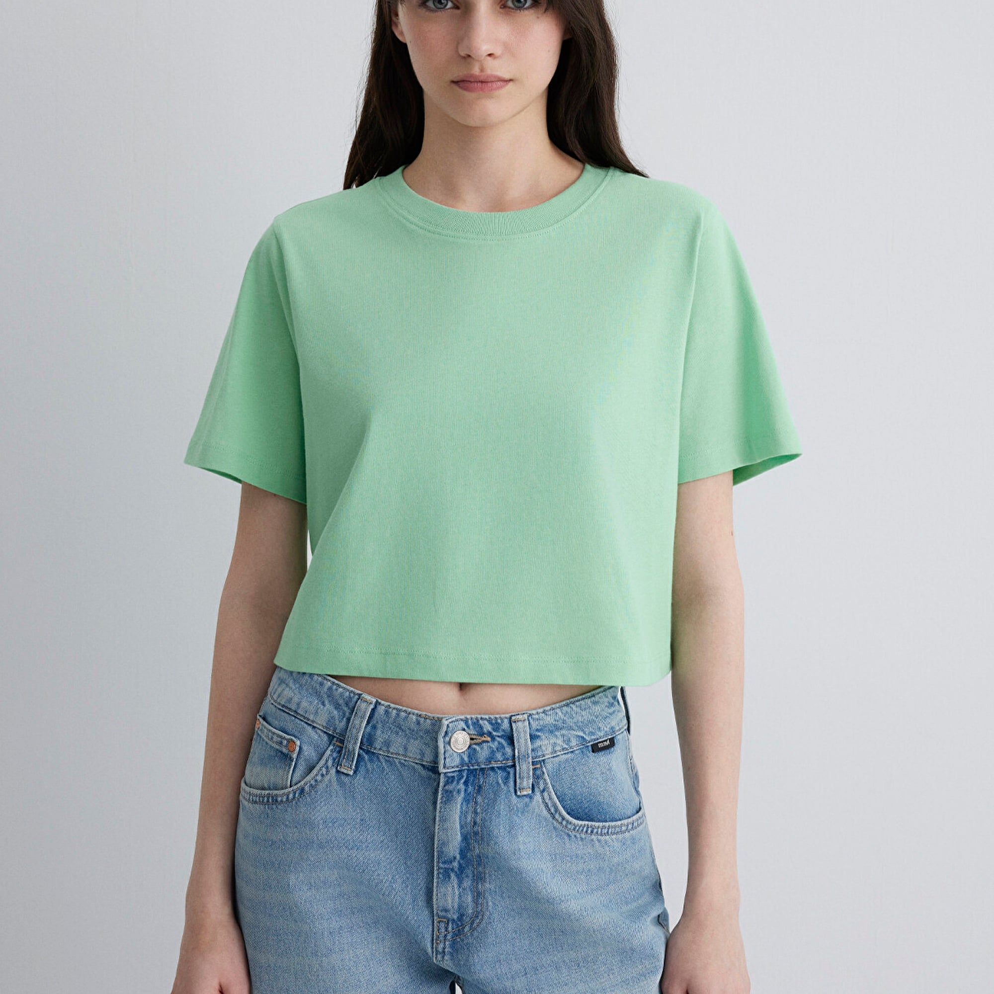 Mavi Yeşil Crop Basic Tişört Crop / Kısa Kesim 1613072-71759