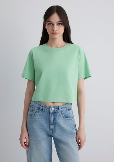 Mavi Yeşil Crop Basic Tişört Crop / Kısa Kesim 1613072-71759