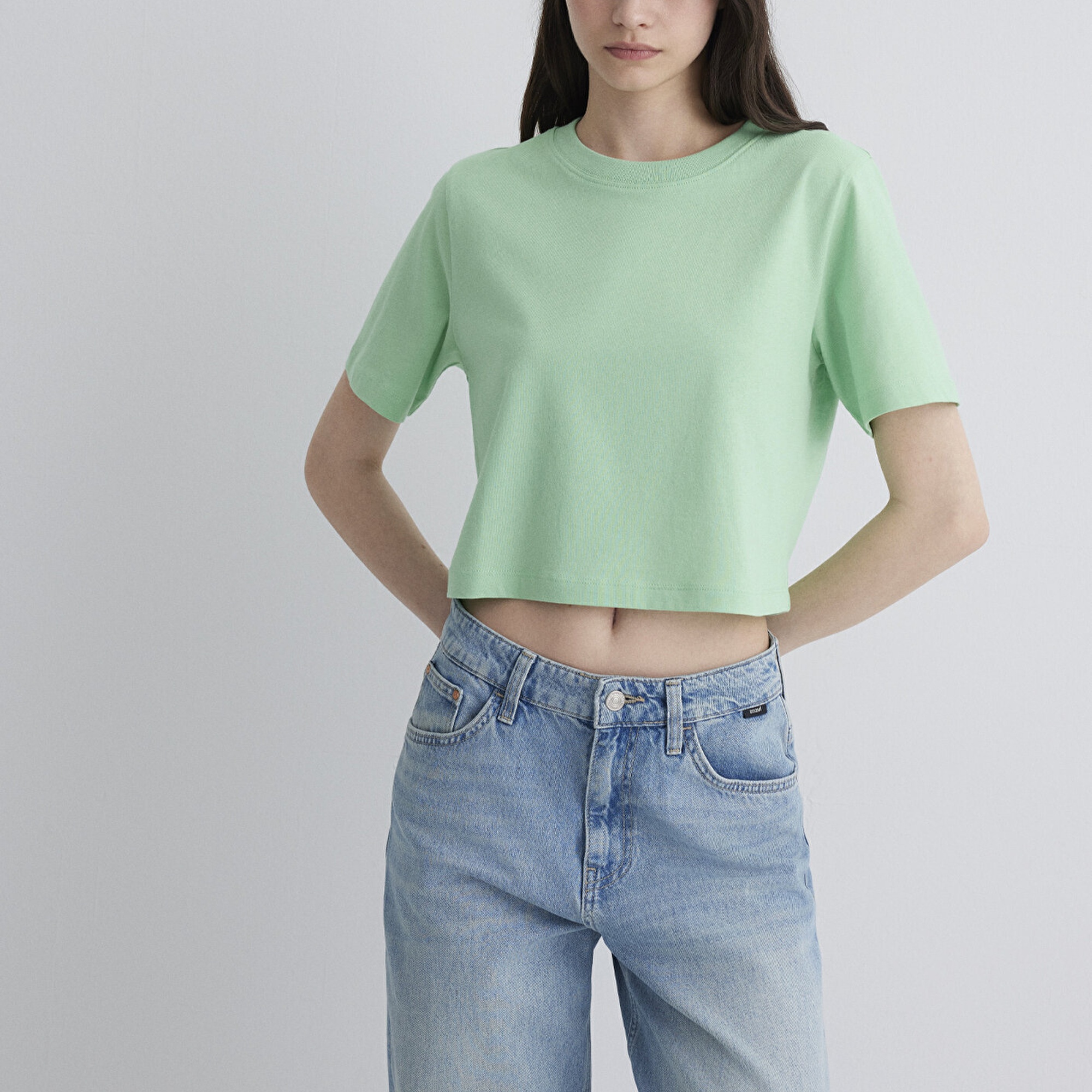 Mavi Yeşil Crop Basic Tişört Crop / Kısa Kesim 1613072-71759