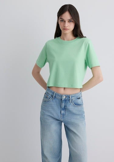  Mavi Yeşil Crop Basic Tişört Crop / Kısa Kesim 1613072-71759