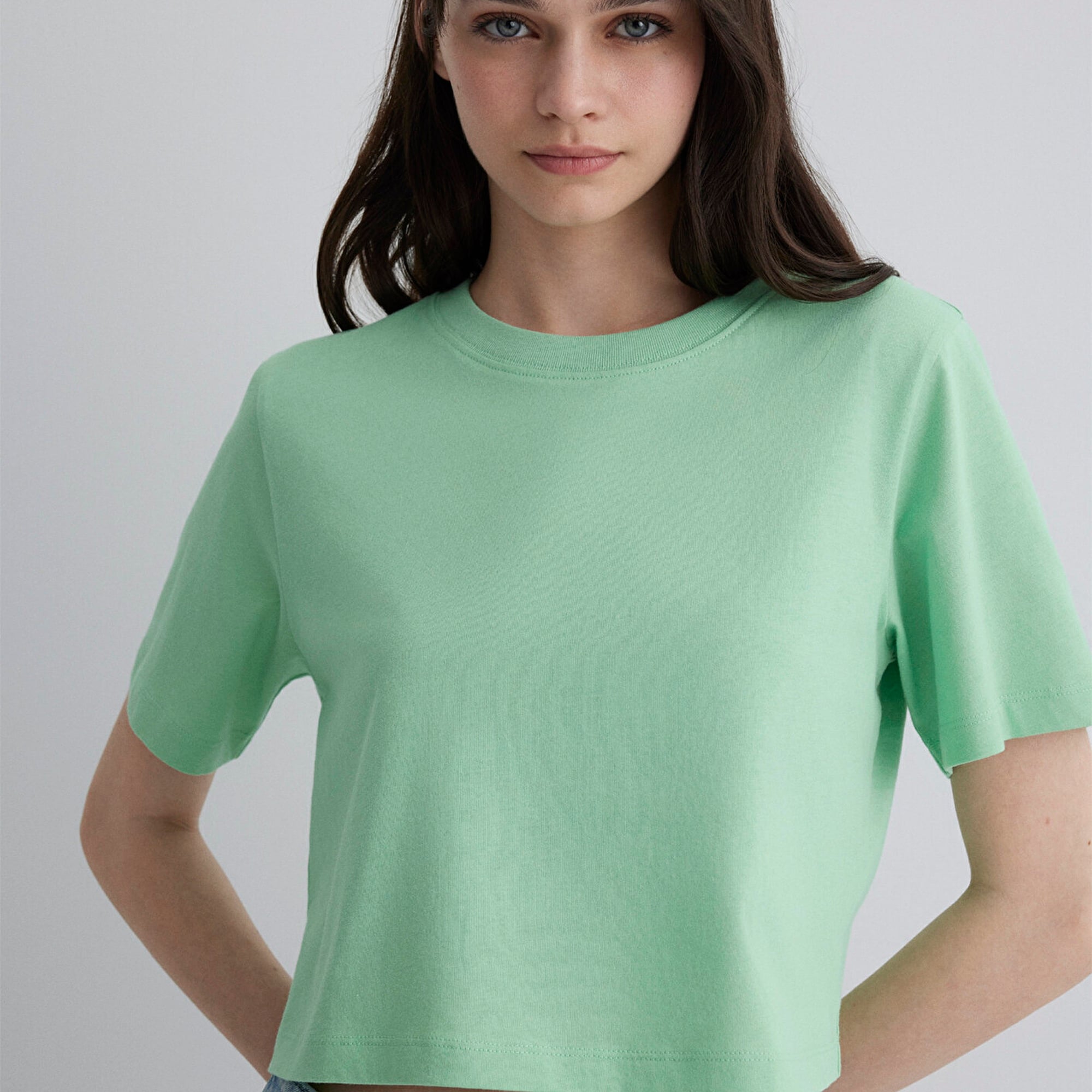 Mavi Yeşil Crop Basic Tişört Crop / Kısa Kesim 1613072-71759