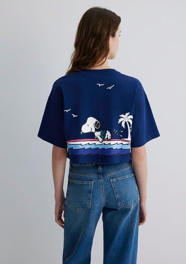  Mavi Snoopy Baskılı Lacivert Tişört Crop / Kısa Kesim 1613360-70491