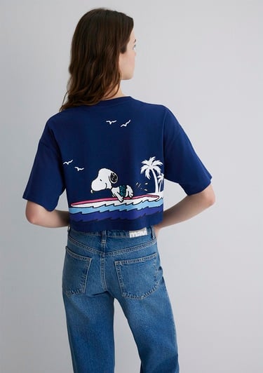  Mavi Snoopy Baskılı Lacivert Tişört Crop / Kısa Kesim 1613360-70491