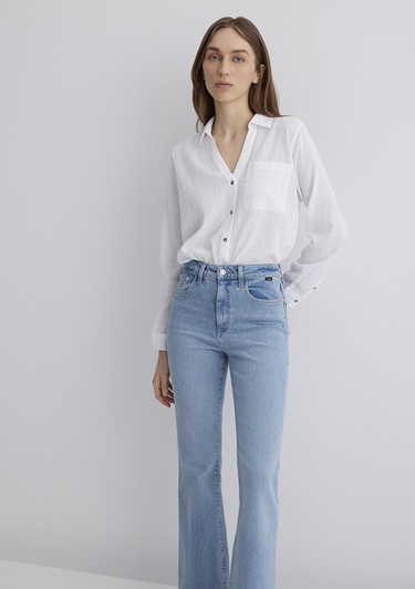  Mavi Beyaz Gömlek Loose Fit / Bol Rahat Kesim 1211114-620