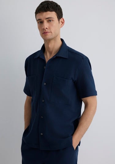  Mavi Kısa Kollu Lacivert Gömlek Loose Fit / Bol Rahat Kesim 0211530-70492