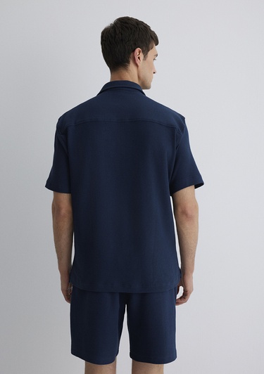  Mavi Kısa Kollu Lacivert Gömlek Loose Fit / Bol Rahat Kesim 0211530-70492