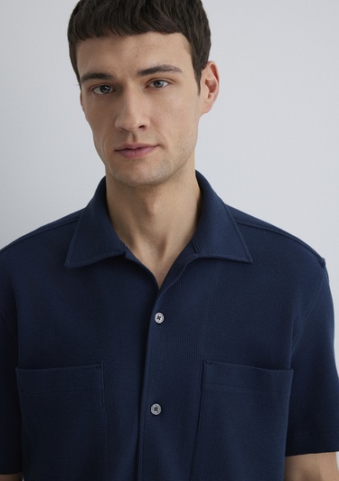  Mavi Kısa Kollu Lacivert Gömlek Loose Fit / Bol Rahat Kesim 0211530-70492