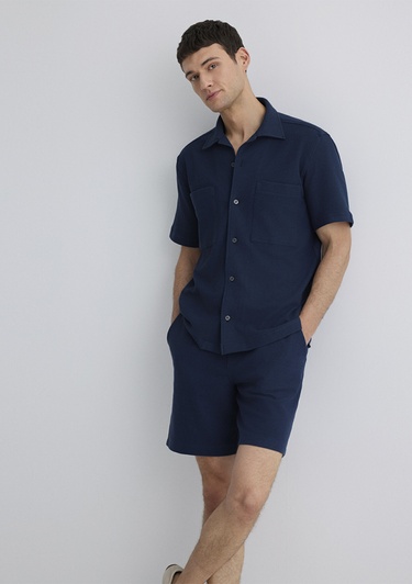  Mavi Kısa Kollu Lacivert Gömlek Loose Fit / Bol Rahat Kesim 0211530-70492