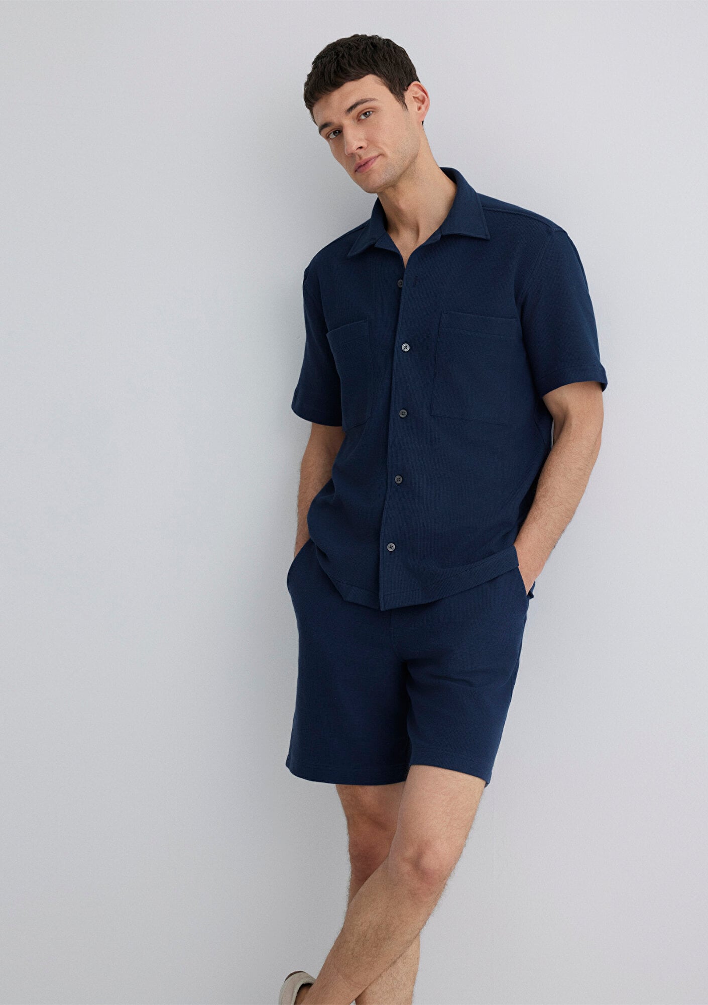  Mavi Kısa Kollu Lacivert Gömlek Loose Fit / Bol Rahat Kesim 0211530-70492