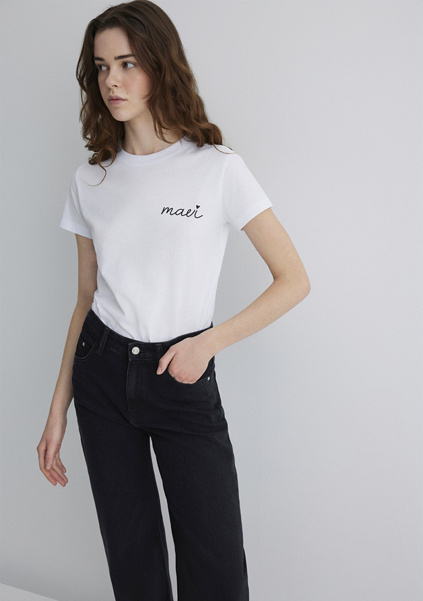  Mavi Mavi Logo Baskılı Beyaz Tişört Semi Slim Fit / Yarı Dar Kesim 1612962-620