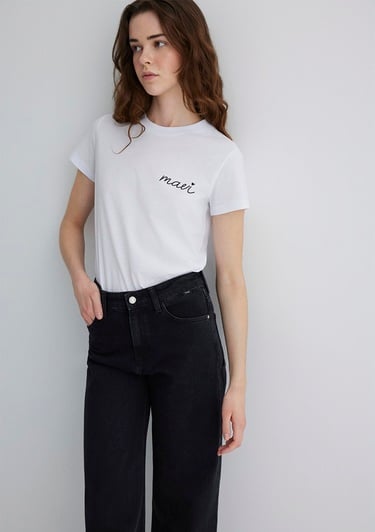  Mavi Mavi Logo Baskılı Beyaz Tişört Semi Slim Fit / Yarı Dar Kesim 1612962-620