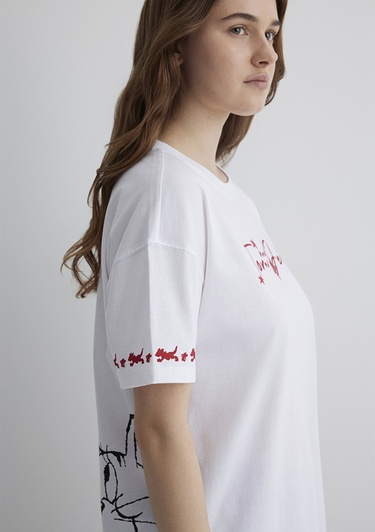  Mavi Tom and Jerry Baskılı Beyaz Tişört Loose Fit / Bol Rahat Kesim 1613359-620