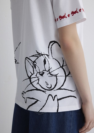  Mavi Tom and Jerry Baskılı Beyaz Tişört Loose Fit / Bol Rahat Kesim 1613359-620