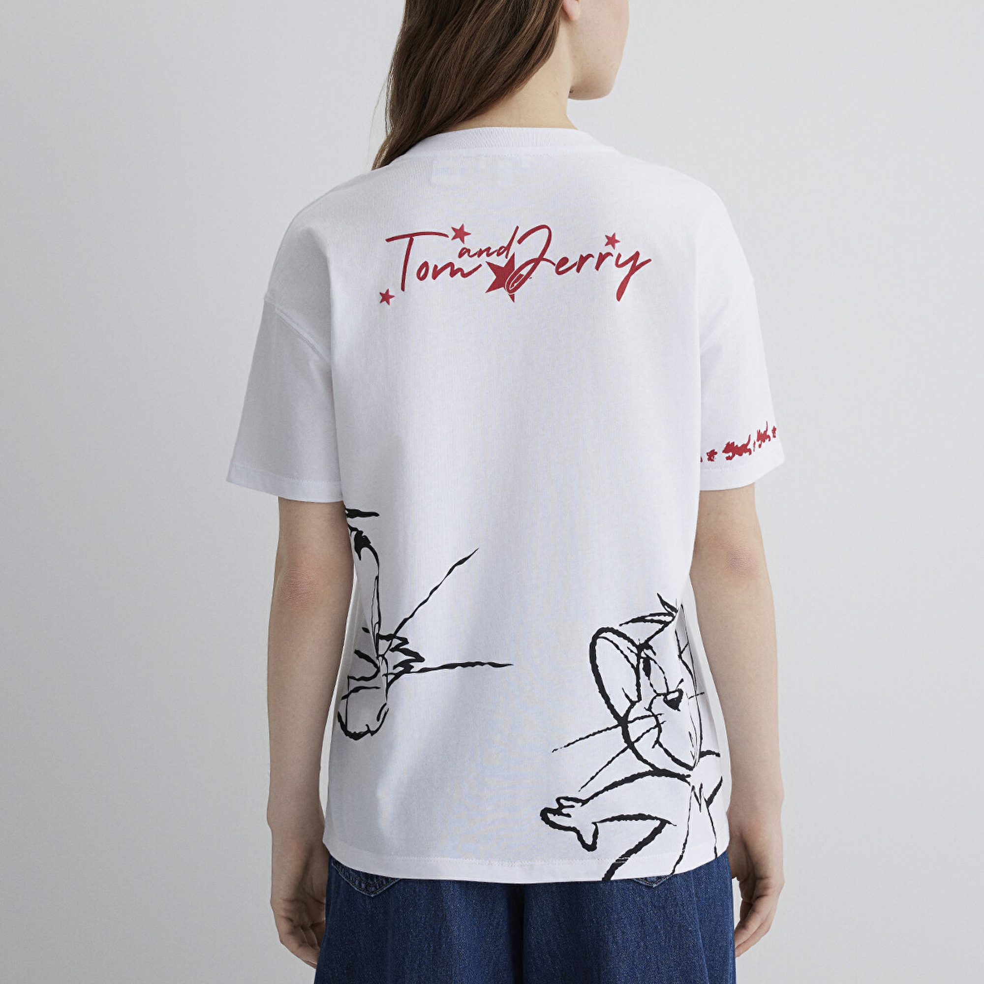 Mavi Tom and Jerry Baskılı Beyaz Tişört Loose Fit / Bol Rahat Kesim 1613359-620