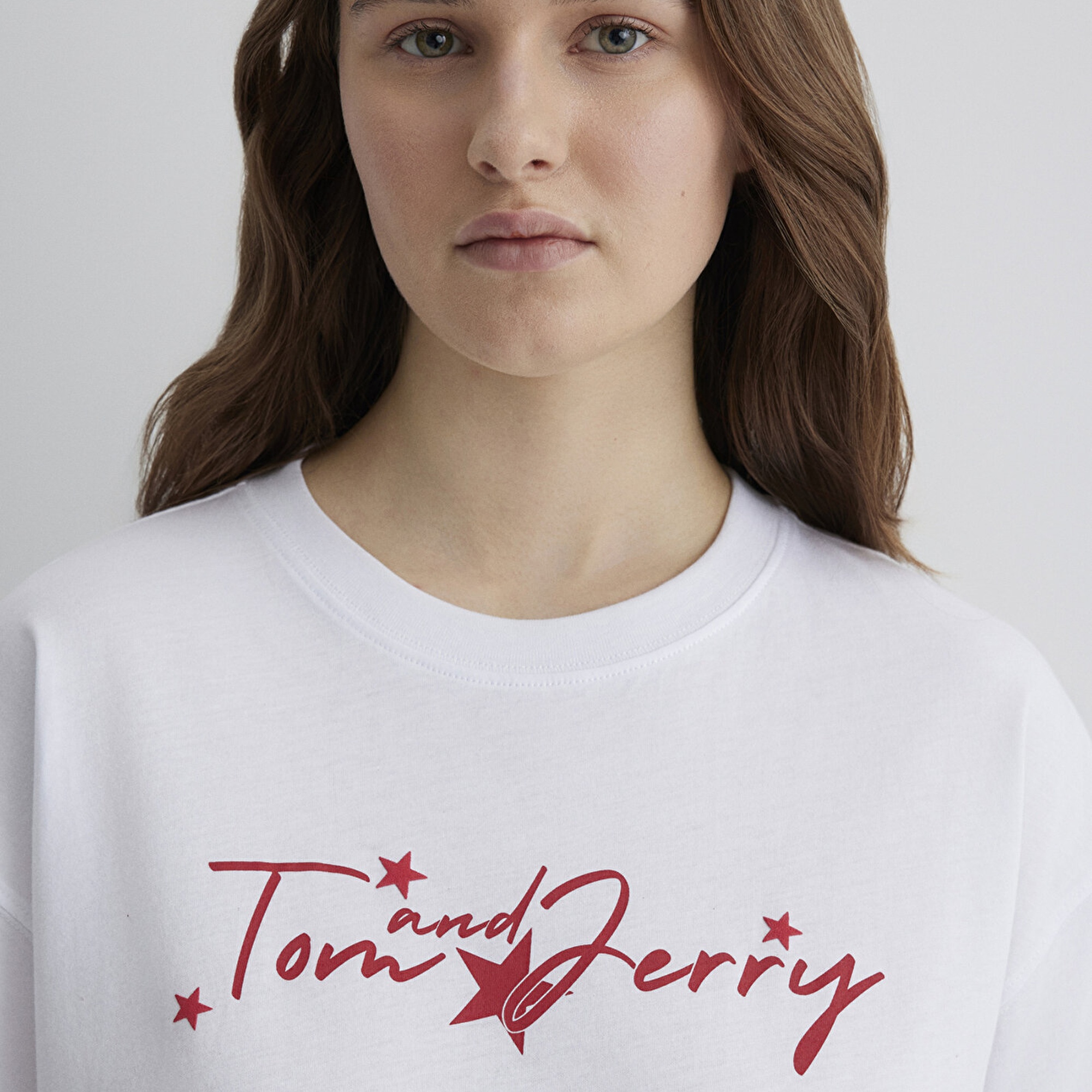 Mavi Tom and Jerry Baskılı Beyaz Tişört Loose Fit / Bol Rahat Kesim 1613359-620